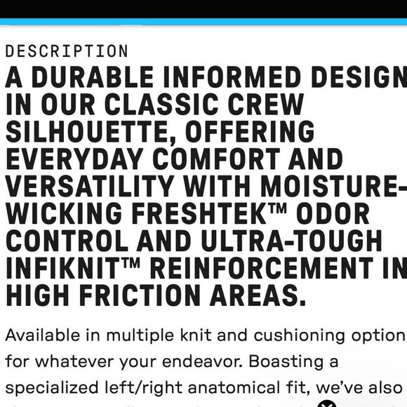 STANCE UNISEX PERFORMANCE SPORT MID CUSHION CREW HEIGHT FEEL 360 w/INFIKNIT NWT - Picture 2 of 4